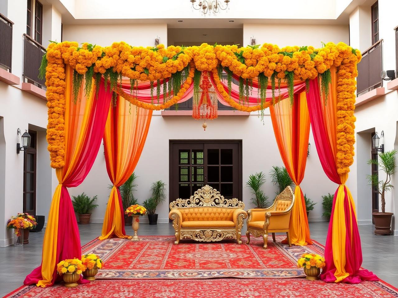 Haldi and mehendi marigold decor