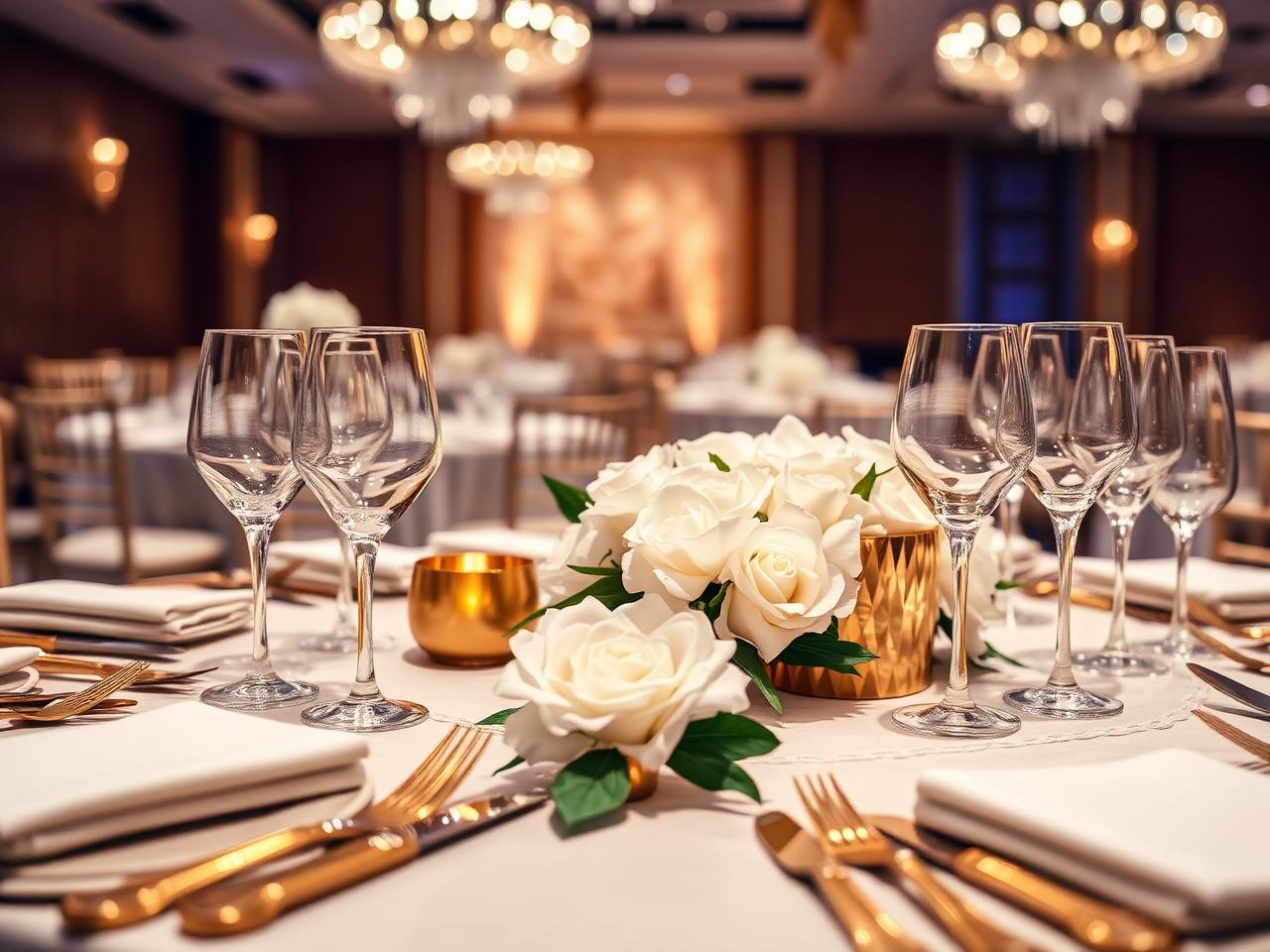 Premium table setting with gold cutlery